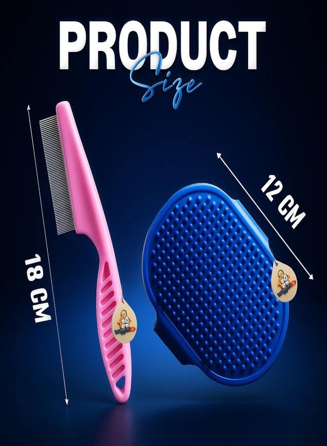 WiggleBoo مجموعة WiggleBoo 2 في 1 للعناية بالحيوانات الأليفة | مشط للبراغيث + مشط تدليك لإزالة الشعر الزائد من راحة اليد مصنوع من المطاط الناعم | للقراد والبراغيث والقمل | للتحكم في تساقط الشعر، قبضة مريحة، مزيل للشعر والأوساخ (عشوائي) - Image 3